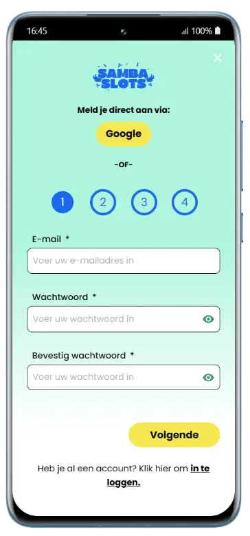 Het aanmaken van een spelersaccount Samba Slots registratie via mobiel
